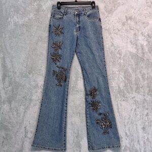 AZI JEANS WOMEN'S SIZE 29 EMBROIDERED BEADED FLARED JEANS